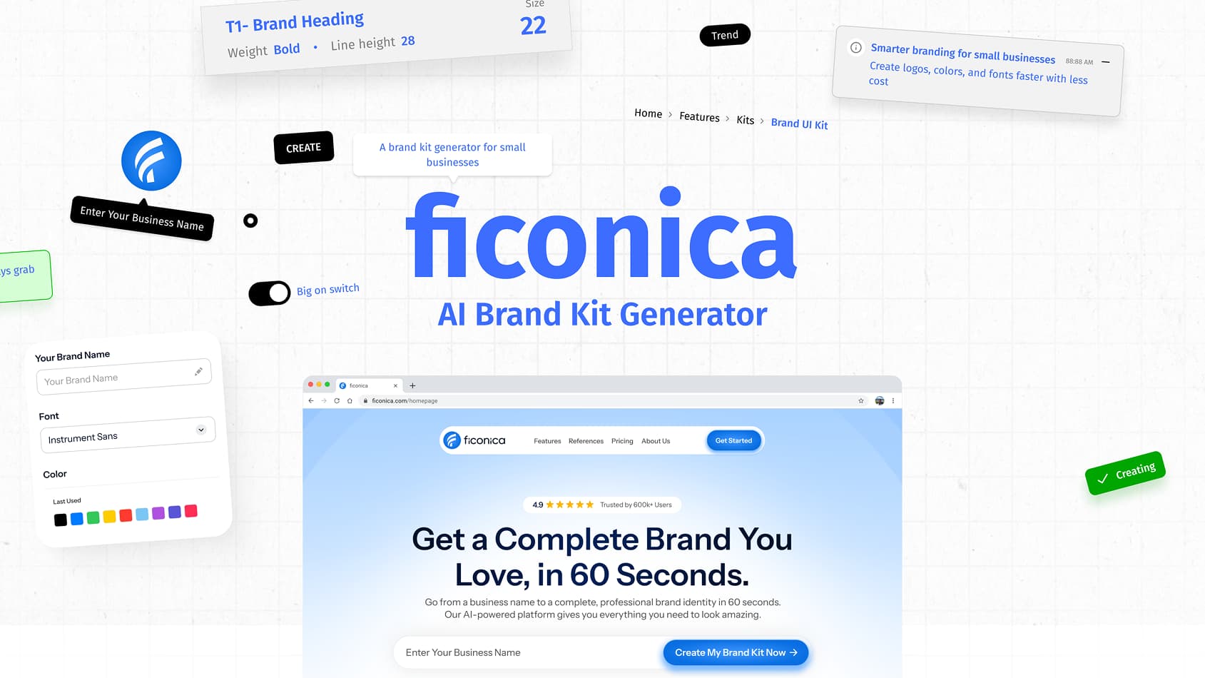 Small business brand identity created using an AI brand kit generator