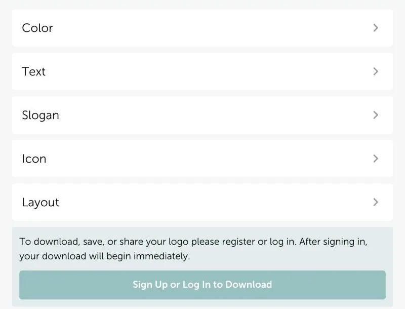 Actual Namecheap editor panel for Morrow with Color, Text, Slogan, Icon and Layout controls and the message: To download, save, or share your logo please register or log in.