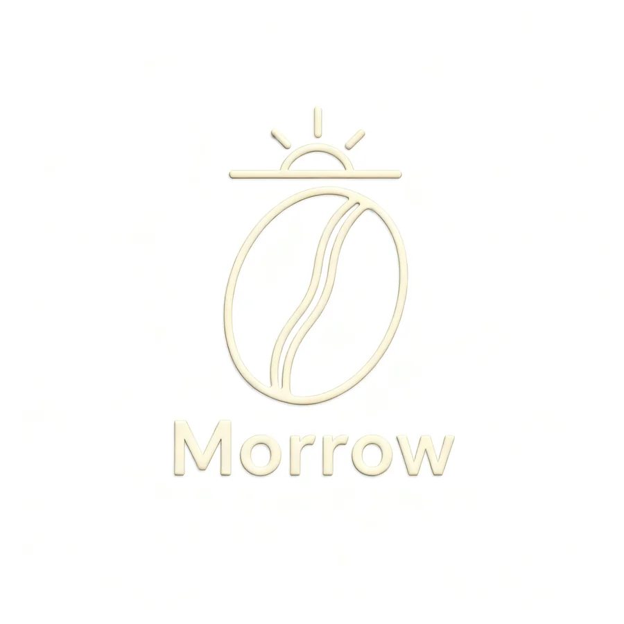 The image VisualGPT displayed for the Morrow prompt: a cream coffee bean outline under a sunrise line with an embossed cream Morrow wordmark on white.